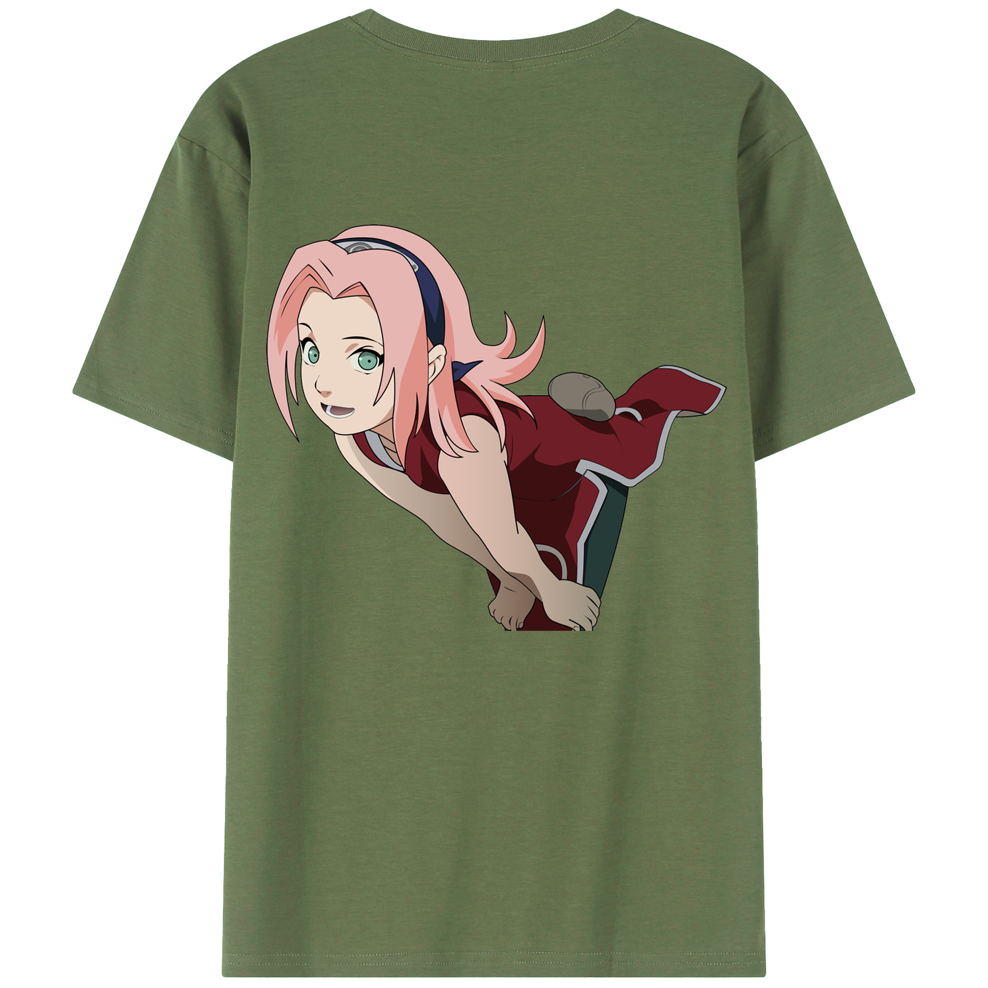 （画像用） NARUTO -ナルト- 春野サクラ Haruno Sakura 綿100％ メンズ半袖Tシャツ（バックプリント） 通気性